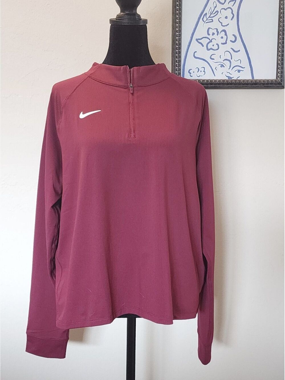 Nike Dri-FIT Long Sleeve 1/4 Zip Pullover Shirt Size Large Burgundy